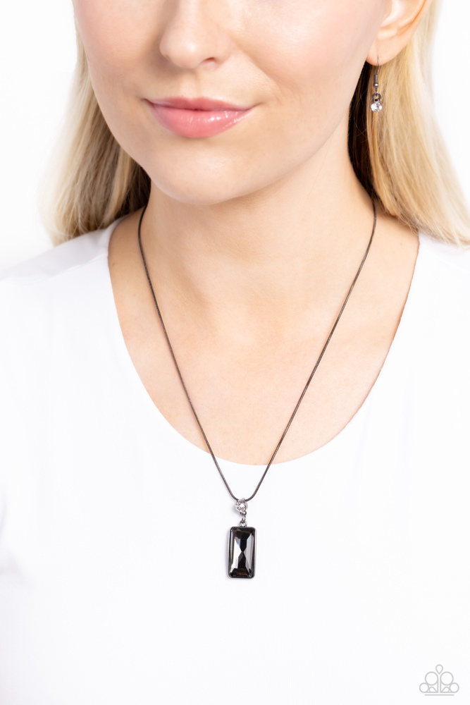Pendant Necklace with Black Crystal in Dainty Gunmetal Snake Chain - Cosmic Curator