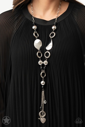 [008] Long Y Necklace with Silver Beads - Total Eclipse Of the Heart