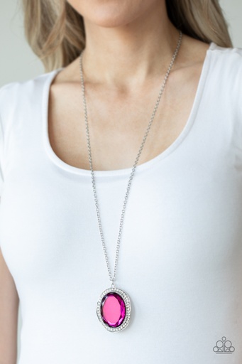 [016] Large Pendant Necklace with Pink Gem - Reign Them In