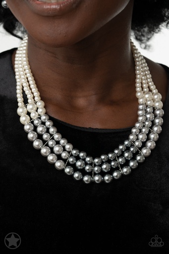 [021] Layered Pearl Necklace with White and Silver Pearls - Lady In Waiting