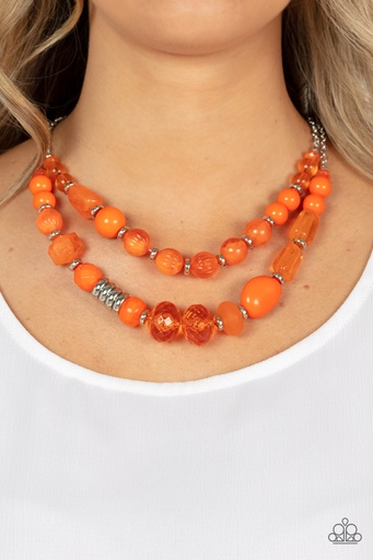 [022] Layered Orange Necklace with Beads - Pina Colada
