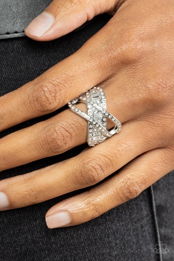 [031] Stretch Ring with Crystals and Silver Band - Triple Threat Twinkle