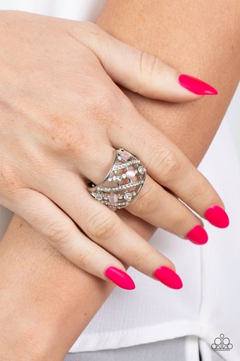 [032] Stretch Ring with Crystal and Pink Pearls - Bubbles for Brunch