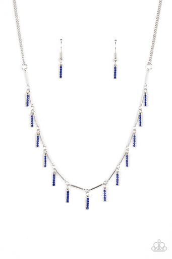 [041] Fringe Necklace with Crystals in Blue and Silver Chain - Metro Muse