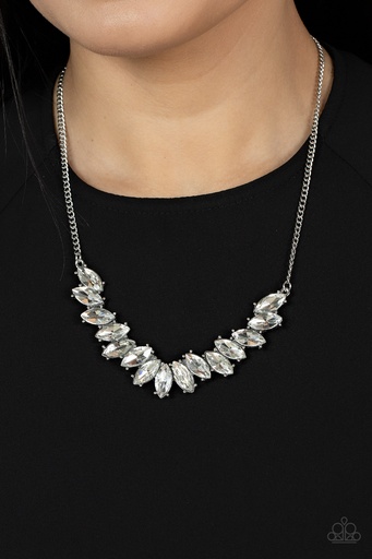 [046] Curved Bar Necklace with Crystals and Silver Chain - Galaxy Game-Changer