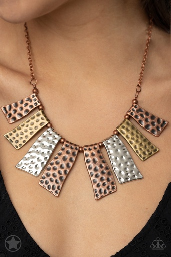 [053] Tribal Necklace Mixed Metal Jewelry with Hammered Silver, Copper and Brass - A Fan of the Tribe