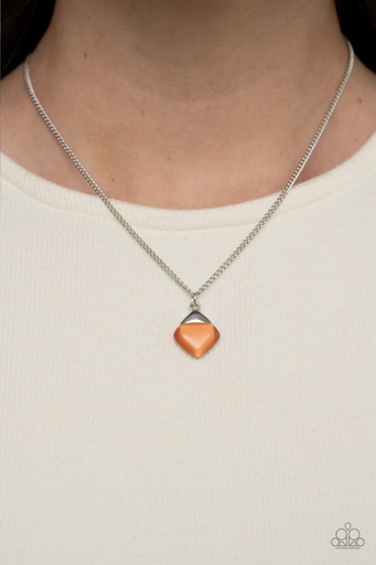 [068] Orange Moonstone Necklace and Silver Chain - Gracefully Gemstone