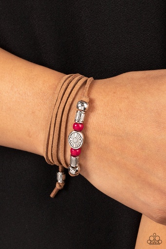 [073] Tie-Up Urban Bracelet in Suede and Pink Bead - Clear A Path