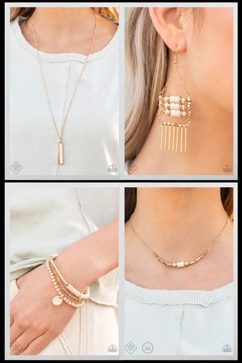 [079] Gold and White Stone Jewelry Set - Fashion Fix - Retro