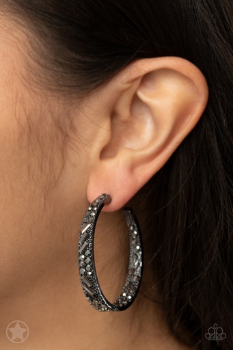 [088] Black Hoop Earrings with Hematite and Gunmetal  - GLITZY By Association