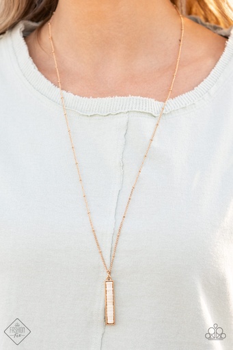 [098] White Stone Necklace with Gold Satellite Chain - Rural Regeneration