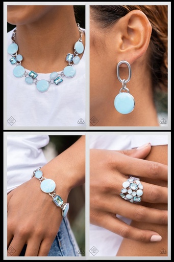 [152] Enamel Jewelry Set with Crystals - Fashion Fix - Pastel Blue Dazzle