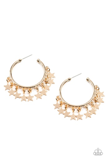 [163] Gold Star Earrings with Fringe Hoops - Happy Independence Day