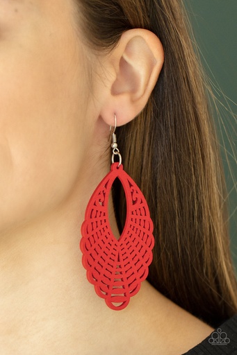 [167] Red Mandala Wood Earrings - Tahiti Tankini