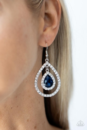 [179] Teardrop Earrings with White and Blue Crystals in Silver Dangle - Blushing Bride