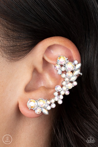 [218] Ear Climber Earrings Iridescent Jewelry in Silver - Astronomical Allure