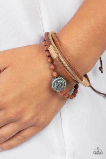 [221] Urban Bracelet Wood, Suede, and Twine Blue Gray Ceramic Jewelry - Existential Earth Child