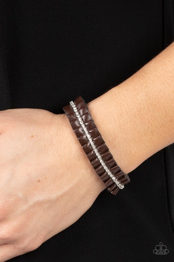 [222] Leather Bracelet Urban with Crystals - Brown - Pretty, Pretty PLEATS
