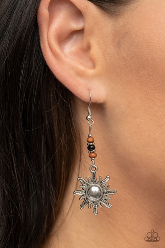 [237] Sun Earrings Black and Silver Dangle - Sunshiny Days