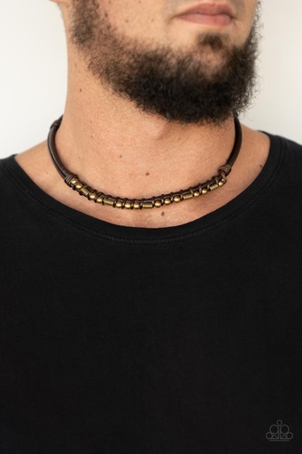 [267] Boyfriend Necklace Leather, Brass Beads Urban Jewelry - Westside Wrangler