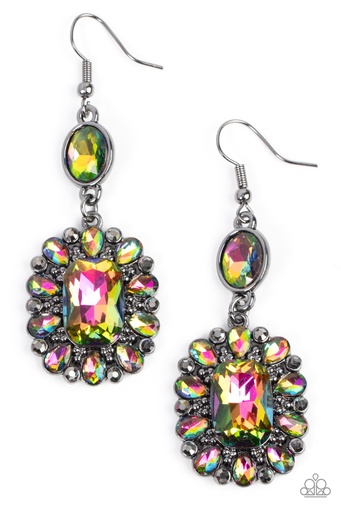 [282] Dangle Earrings Iridescent  Gunmetal Jewelry Oil Spill - Capriciously Cosmopolitan
