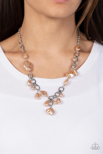 [289] Asymmetrical Necklace with Baroque Pearly Beads - Nautical Nouveau