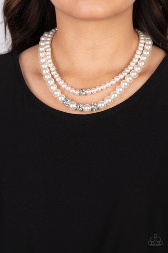 [305] Layered Pearl Necklace with Crystal - Brilliant Ballerina