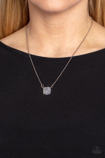 [317] Speckled Shell Pendant Necklace Silver and Smoky Gray Iridescent Jewelry  - Coral Coasts