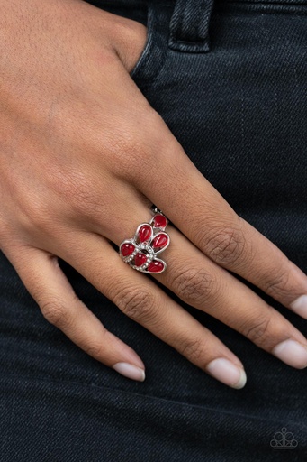 [318] Red Moonstone Teardrop Cluster Ring - Cats Eye Cadence