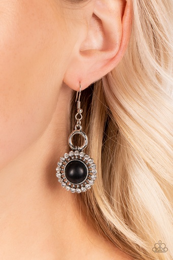 [325] Black Stone Dangle Earrings with Crystals - Mojave Mogul
