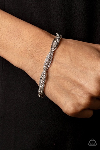 [337] Tennis Bracelet Crystal Weaved Silver Box Chain Clasp - Box Office Bling