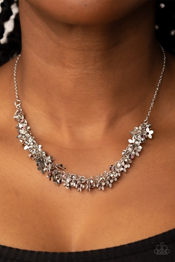 [355] Flower Necklace Cluster with Purple Crystals in Silver - Fearlessly Floral