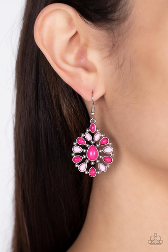 [364] Pink Earrings Teardrop in Silver Dangle - Lively Luncheon