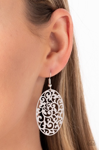 [365] Everyday Earrings Oval Filigree in Silver Dangle - Secret Orchards