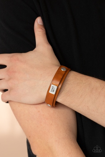 [B538XX] Word Bracelet Brown Leather Wrap - Don't Quit Now