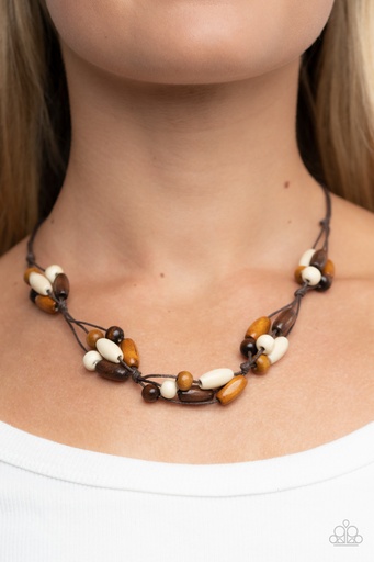 [N164XX] Beaded Necklace Brown Wood Urban Jewelry - Outback Epic