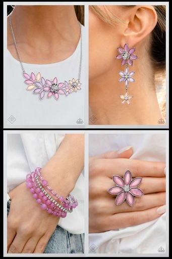 [445] Flower Jewelry Set - Purple and Orange Gems - Fashion Fix - Garland Garden