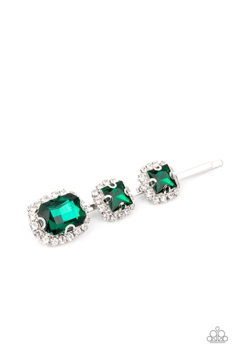 [464] Hair Pin Emerald Green Crystals and Silver  - Teasable Twinkle