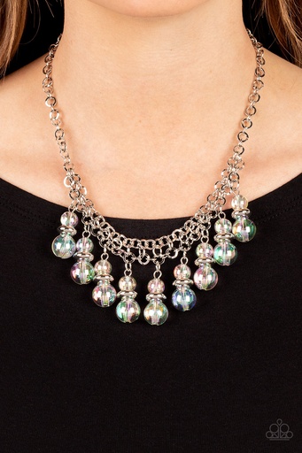 [467] Iridescent Beaded Necklace in Silver - Deep Space Diva