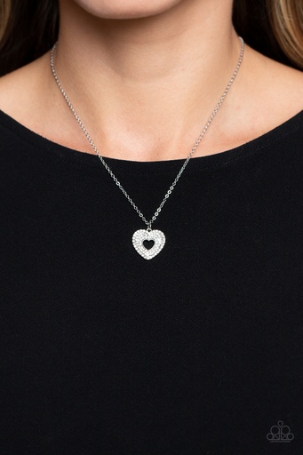 [494] Heart Pendant Necklace with Crystals in Silver - Romantic Retreat