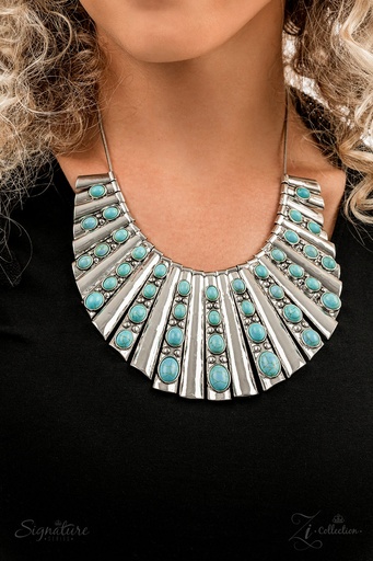[499] Bib Western Necklace with Turquoise Stone and Silver - The Ebony