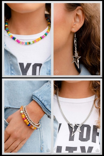 [403-SS] Star Jewelry Set in Silver with Multi Color Beads - Fashion Fix - Popstar Sensation