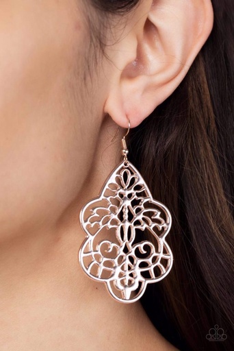 [448-E] Boho Earrings Dangle in Rose Gold Filigree - Festive Foliage