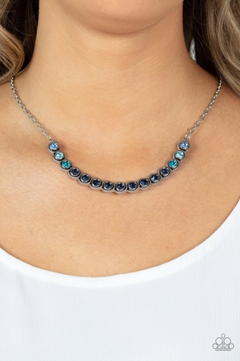 [203] Ombre Necklace with Blue Crystals and Silver Chain - Throwing SHADES