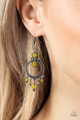 [534-E] Yellow Crystal Earrings Dangle in Silver - Palace Politics