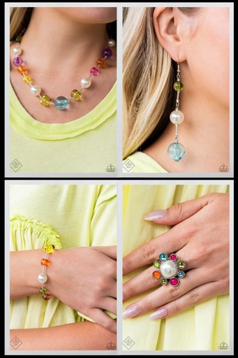 [335-SS] Glass, Multi Color Spheres Jewelry Set with Pearls - Fashion Fix - Collector