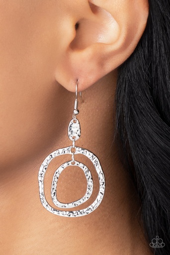[238-E] Hammered Metal Earrings Silver Dangle - Scalding HAUTE