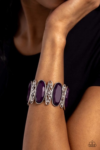 [092-B] Purple Beads Stretch Bracelet - Saturated Sparkle