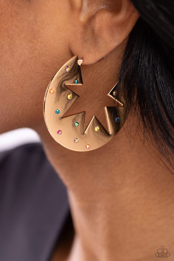 [092-E] Star Hoops in Gold with Iridescent Colorful Crystals - Starry Sensation