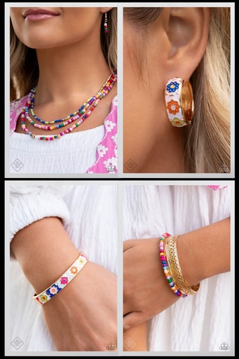 [541-SS] Floral and Beaded Jewelry Set - Fashion Fix - Multicolored Mashup